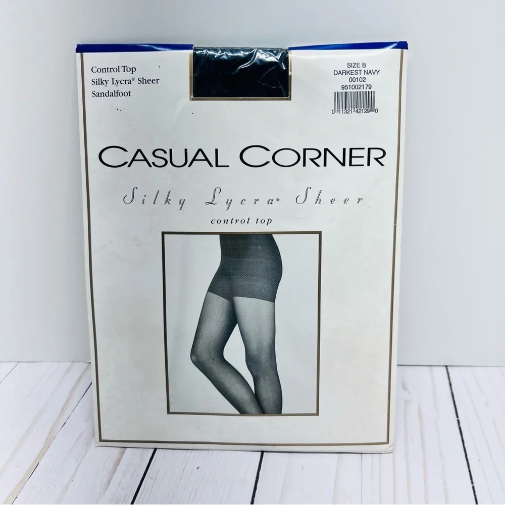 VINTAGE NEW Casual Corner Silky Lycra Sheer Control Top Hosiery in Navy Size B